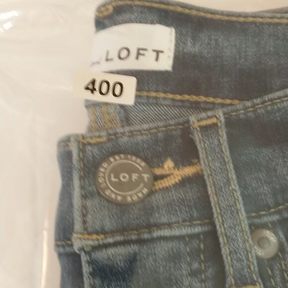 Loft High waist Medium wash raw frayed Hem Skinny Jeans with side stripe sz: 24 - Picture 15 of 16